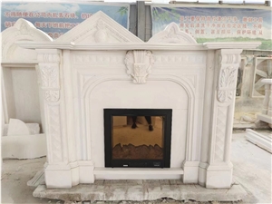 White Limestone Traditional Indoor Modern Fireplace Mantel