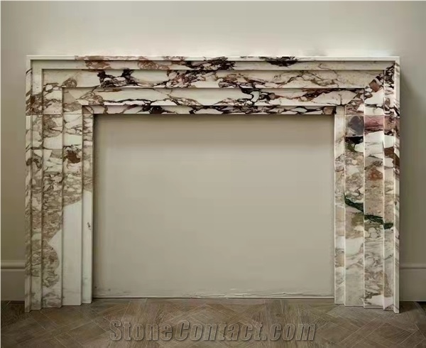 Calacatta Viola White Marble Indoor Modern Fireplace Design