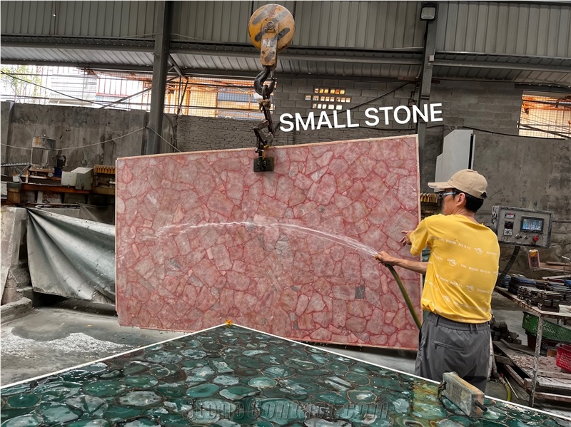 Transparent Whole Pink Crystal Quartz Semiprecious Stone Slab, Backlit Gemstone