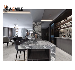 Dark Grey Marble Countertop Kitchen Island