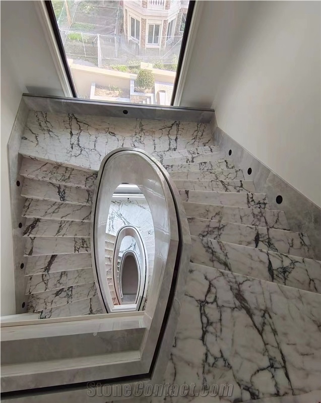 Staircase Realised With Paonazzo Marble, Stone Stair