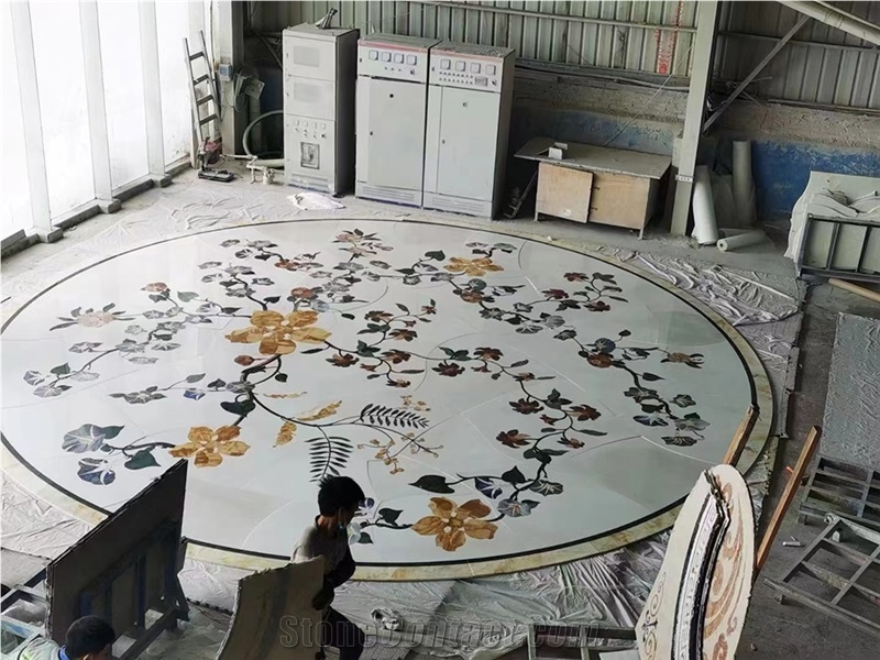Waterjet Marble Medallion For Hotel Lobby, Round Medallions
