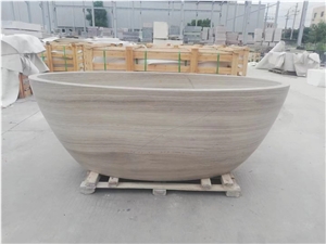 White Wooden Marble Bathtub CNC Carved Stone Bathtub