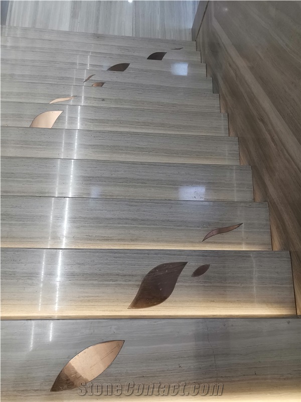 White Wooden Marble Stone Polished Flamed Step, Stone Stairs