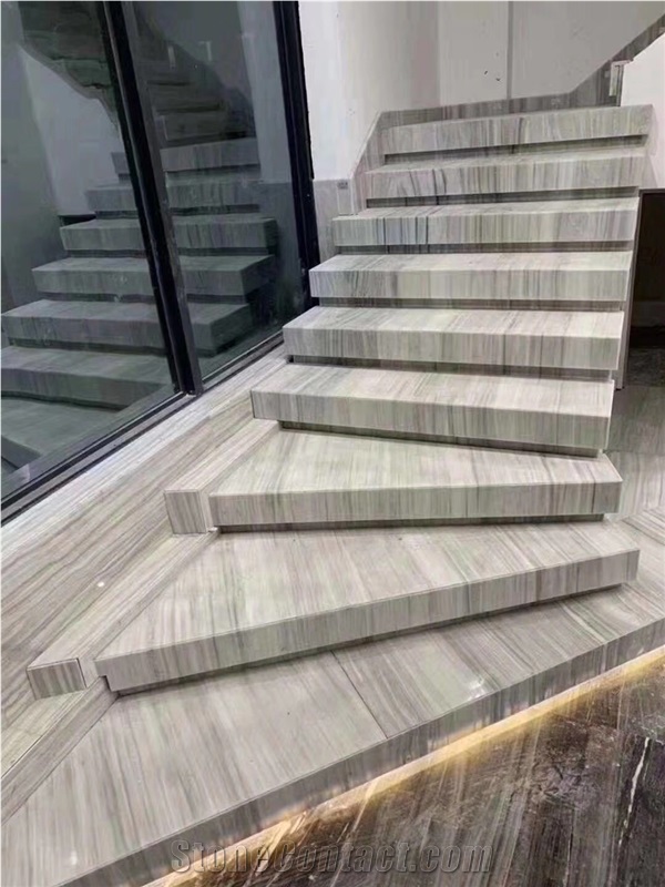 White Wooden Marble Stone Polished Flamed Step, Stone Stairs