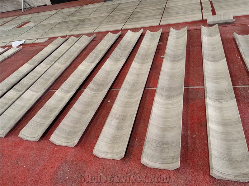 White Wooden Marble Wall Stones, Curved Marble Exterior Wall Panels- Masonry Building Ornaments