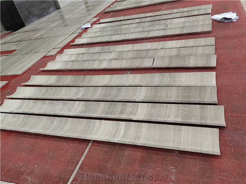 White Wooden Marble Wall Stones, Curved Marble Exterior Wall Panels- Masonry Building Ornaments