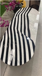 Customization Black White Marble Waterjet Oval Tabletop