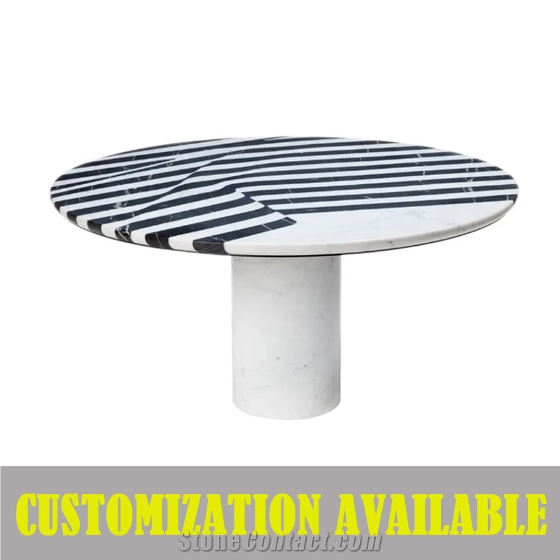 Customization Black White Marble Waterjet Oval Tabletop