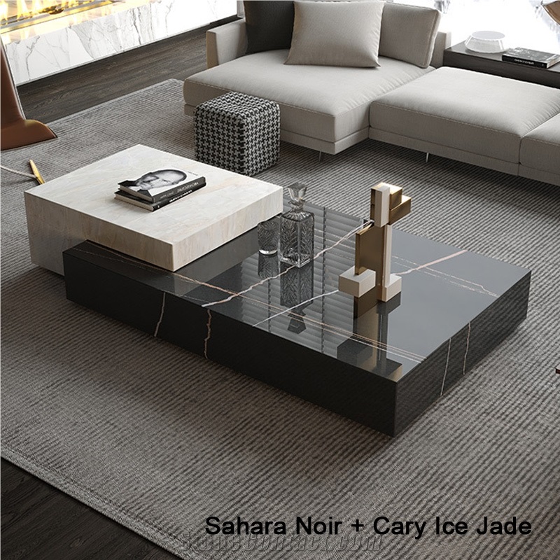 Natural Marble Cary Ice Jade Tea Table For Living Room