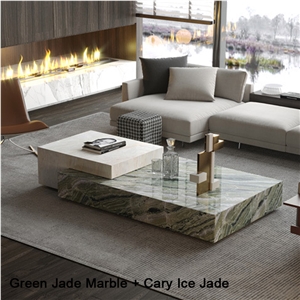 Natural Marble Green Jade Tea Table For Living Room