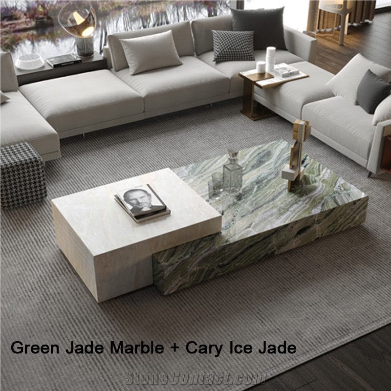 Natural Marble Green Jade Tea Table For Living Room