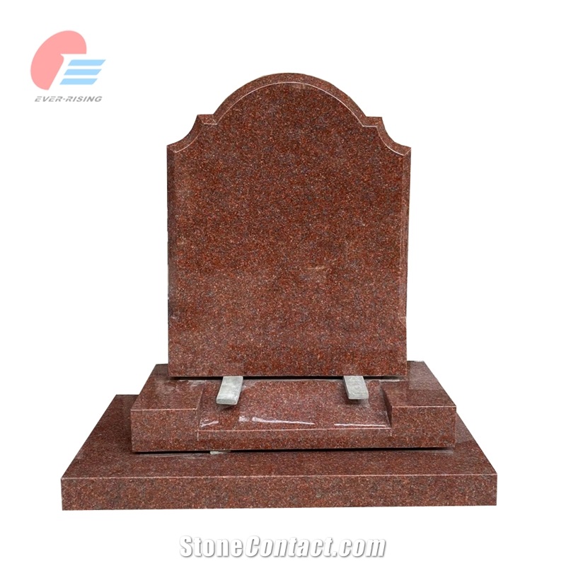 Western Style India Red Granite Headstone With Round Top
