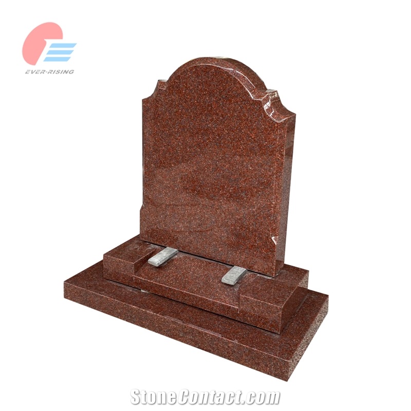 Western Style India Red Granite Headstone With Round Top