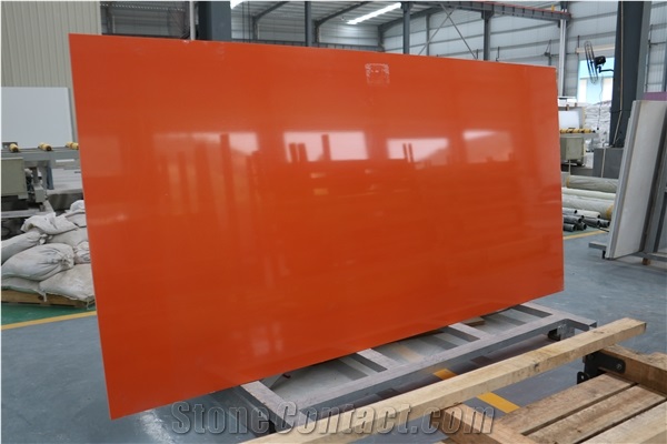 Professional Export Factory Dark Deep Orange Quartz Slab