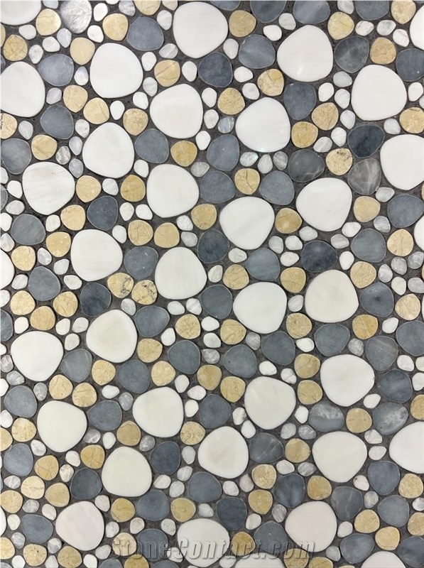 White Dolomite- Gray- Beige Marble Pebble Mosaic