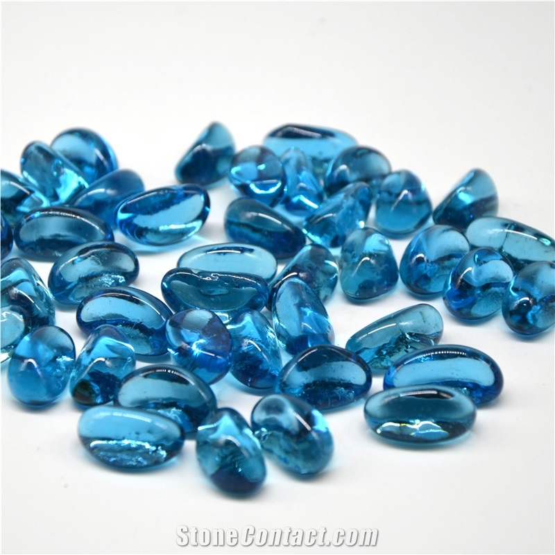 20*25Mm Firepit Cobalt Blue Cashew Glass Pebble