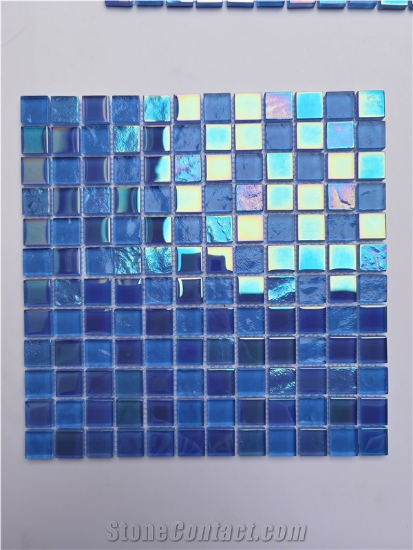 4Mm Mix Blue Glass Dots Mosaic Tile For Swimming Pool