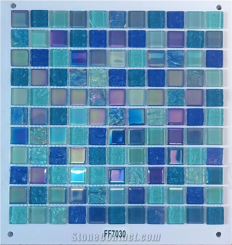 Iridescent Blue Glass Mosaic Tile