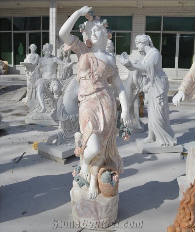 Beautiful Lady Statue White Marble Female Sculpture
