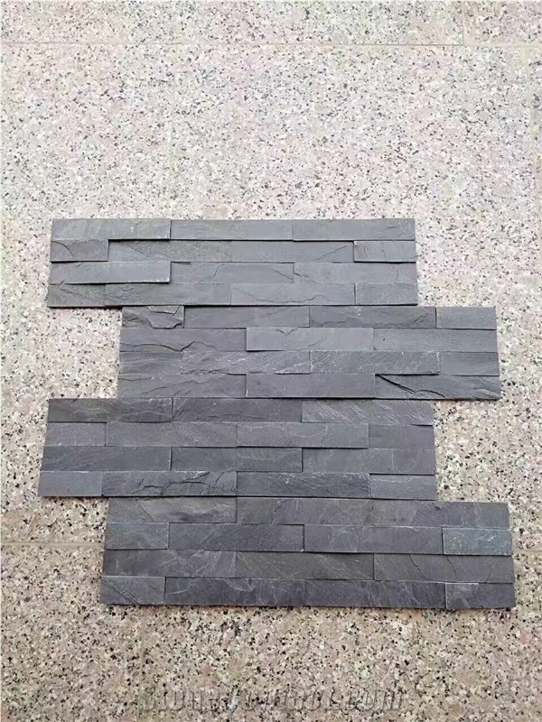 Black Stacked Stone Veneer For Wall Cladding Panel