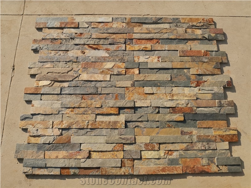 Fireplace Rusty Stacked Stone,Multicolour Slate