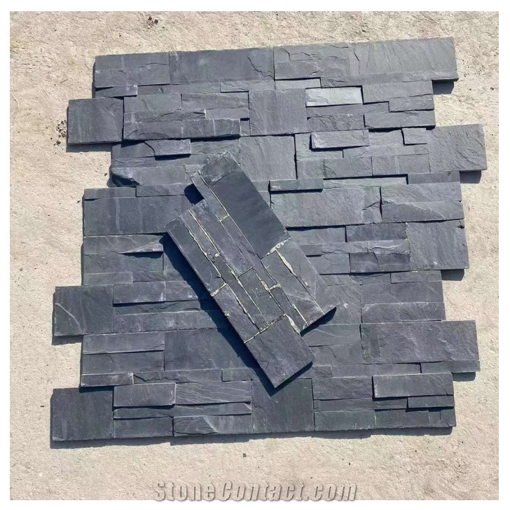 Grey Split Stone Stacked Stone Slate Slab Z Shape Wall Panel