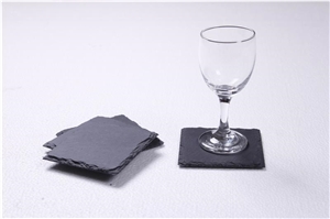 Natural Rough Edge 4 X 4 Inch Black Slate Coasters