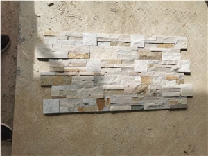 P014 Yellow Wooden Wall Cladding Stacked Stone Veneer
