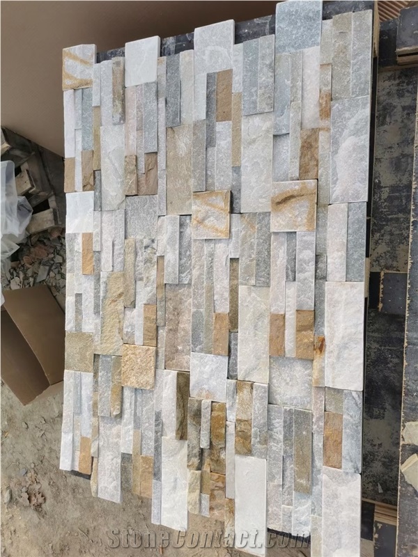 P014 Yellow Wooden Wall Cladding Stacked Stone Veneer