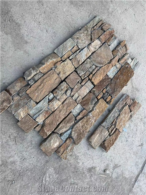Rusty Quartzite Cement Stacked Stone Wall Cladding
