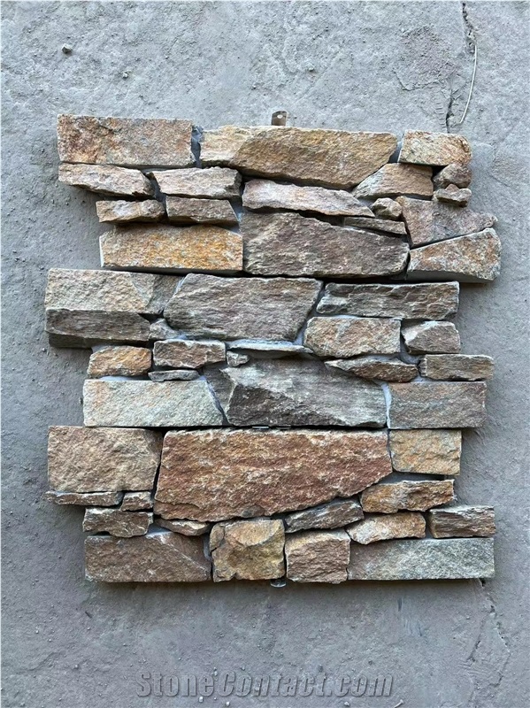 Rusty Quartzite Cement Stacked Stone Wall Cladding