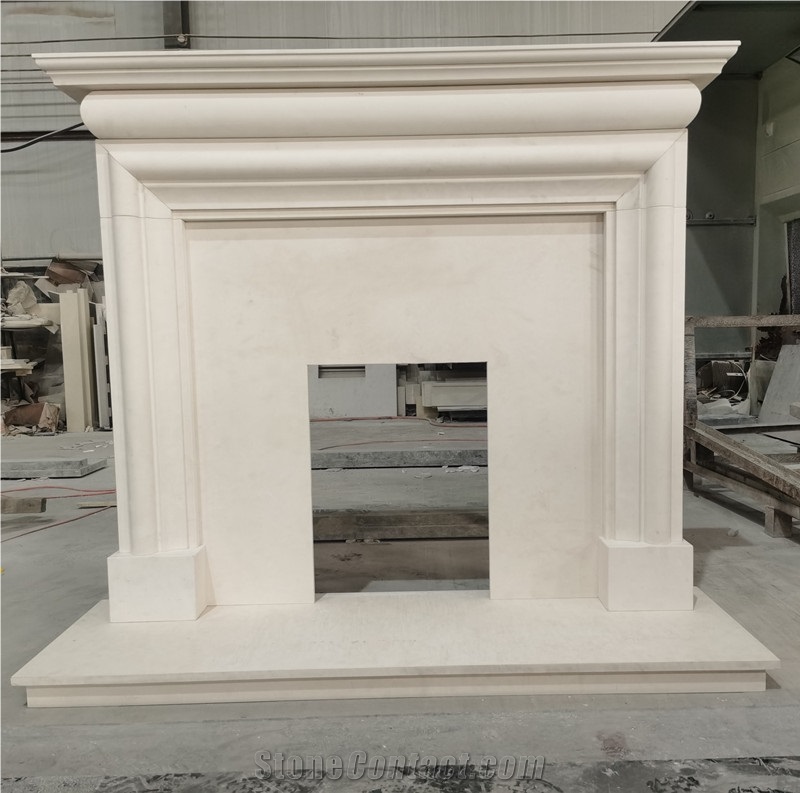 White Limestone Modern Style Living Room Fireplace Mantel