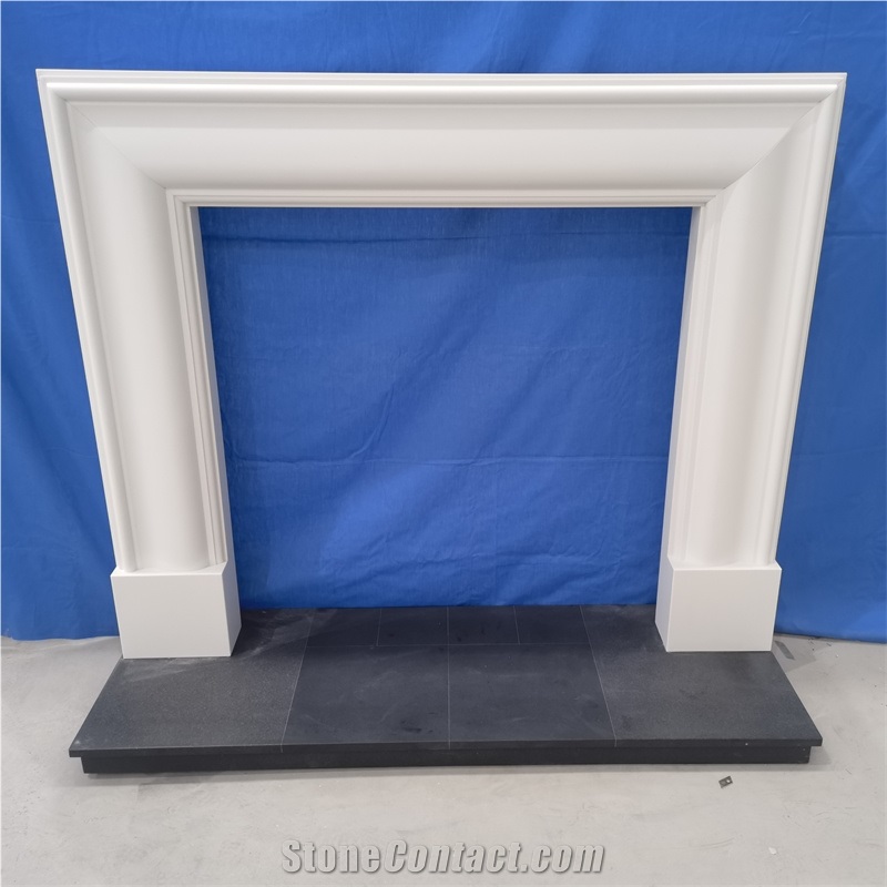 White Limestone Traditional Indoor Modern Fireplace Mantel
