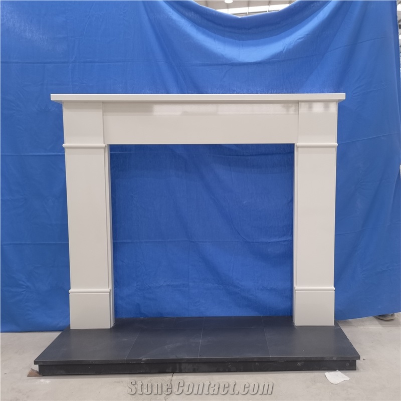 White Limestone Traditional Indoor Modern Fireplace Mantel