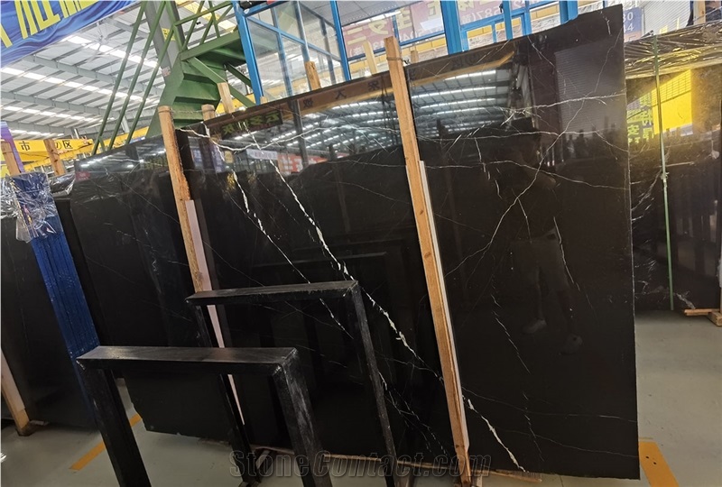 Black Marble  With White Line Marble Slab