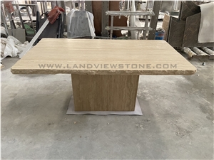Beige Classic Tavertine Square Dinging Table