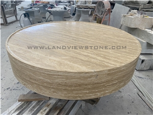 Beige Travertine Big Round Drum Coffee Table