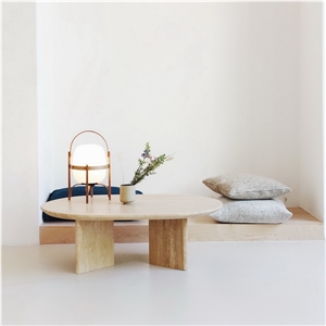 Beige Travertine Coffee Round Bean Table