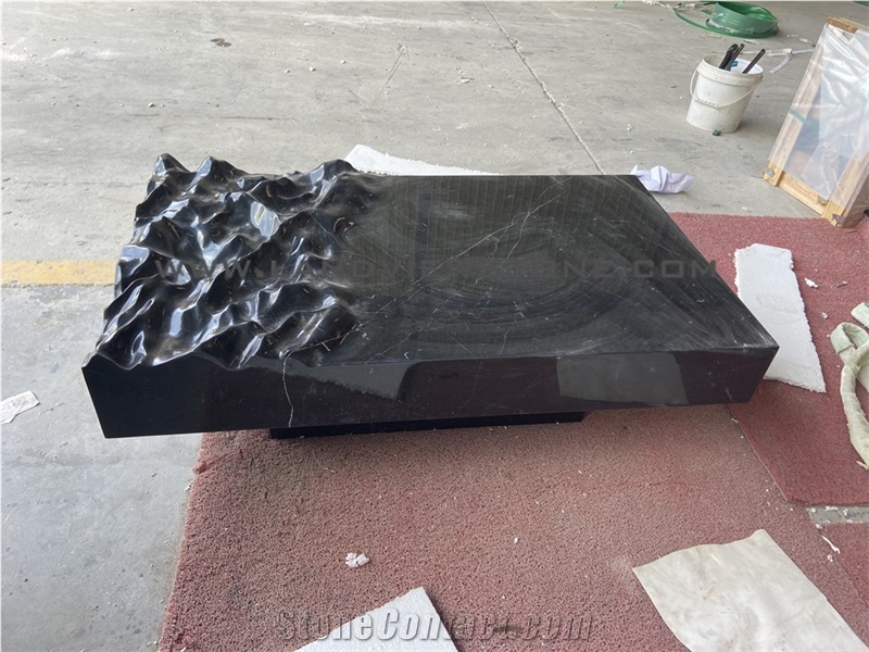 Black Marquina Rippling Waves Marble Coffee Table