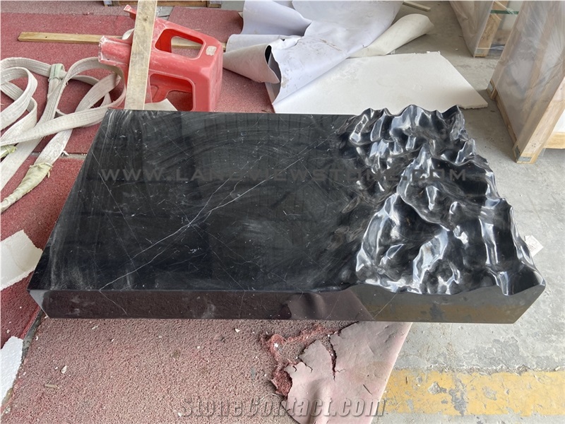 Black Marquina Rippling Waves Marble Coffee Table