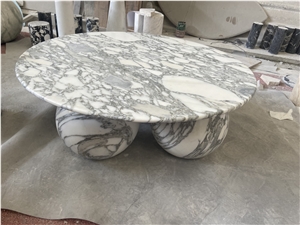 Calacatta White Coffee Table With 3-Sphere Base