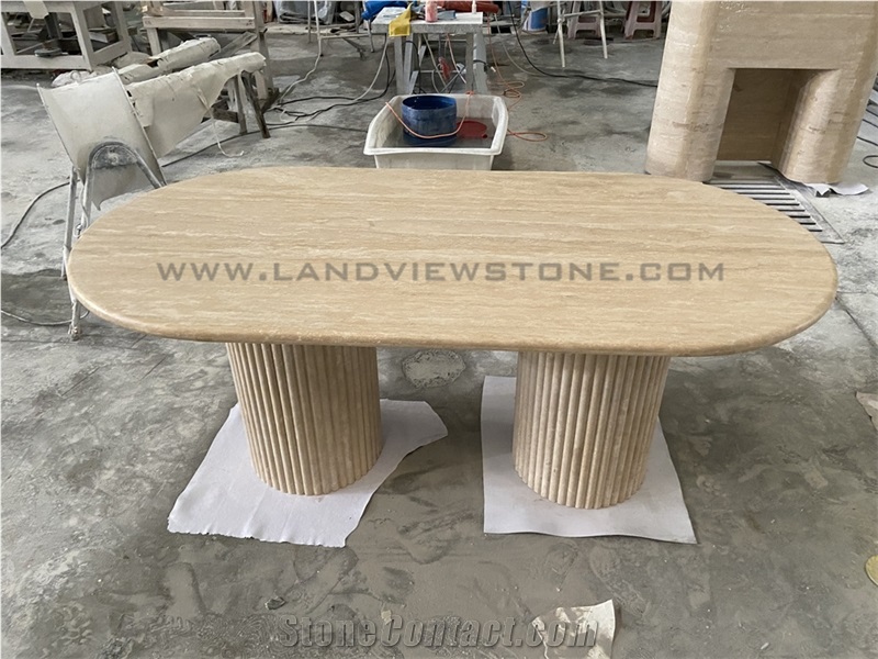 Cava Fluted Oval Turkey Beige Travertine Dining Table from China ...