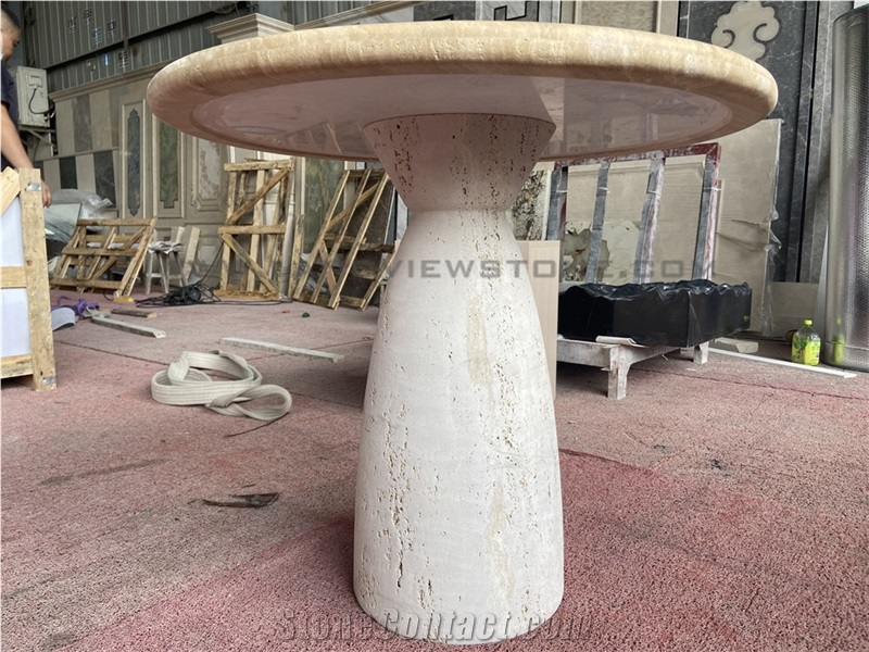 Curiaca Romano Travertine Side Table With Conical Pedestal Base