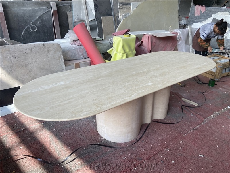Customization White Travertine Oval Dining Table