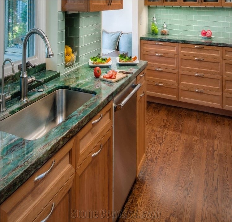 Emerald Green Quartzite Slabs Kitchen Design