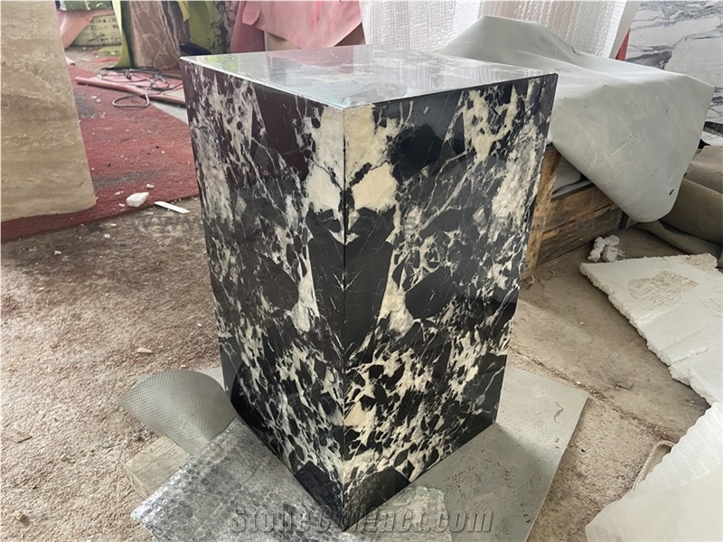 Grand Antique Marble Square Pedestal  Side Table