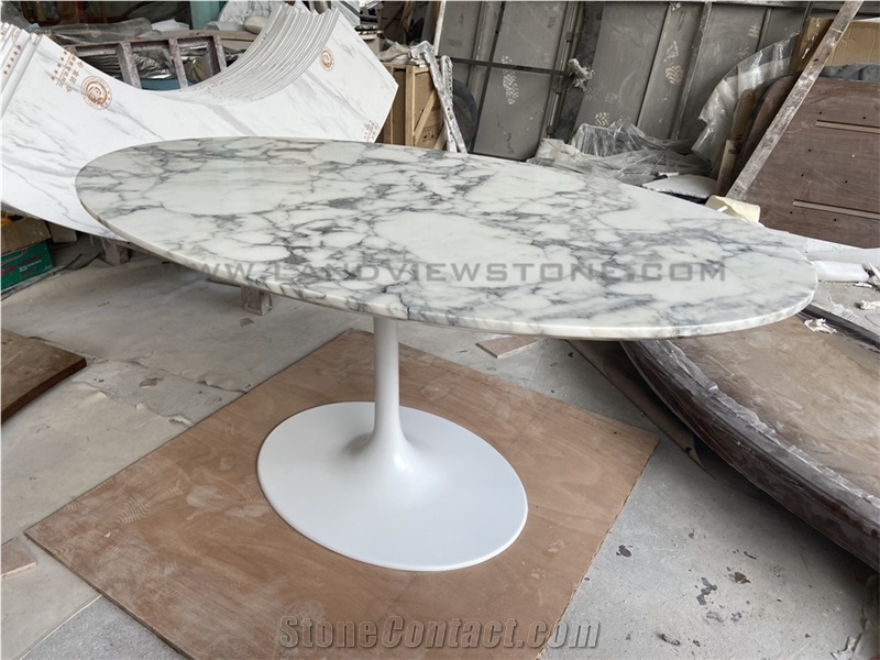 Polished Vintage Oval Calacatta Marble Table Top
