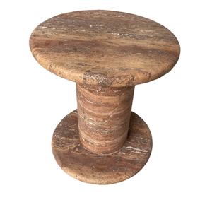 Red Travertine Coffee Side Table Column Stand