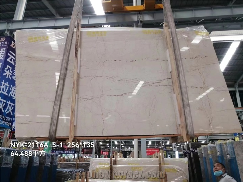 China Cream Rose Marble Polished Slabs For Interior Design